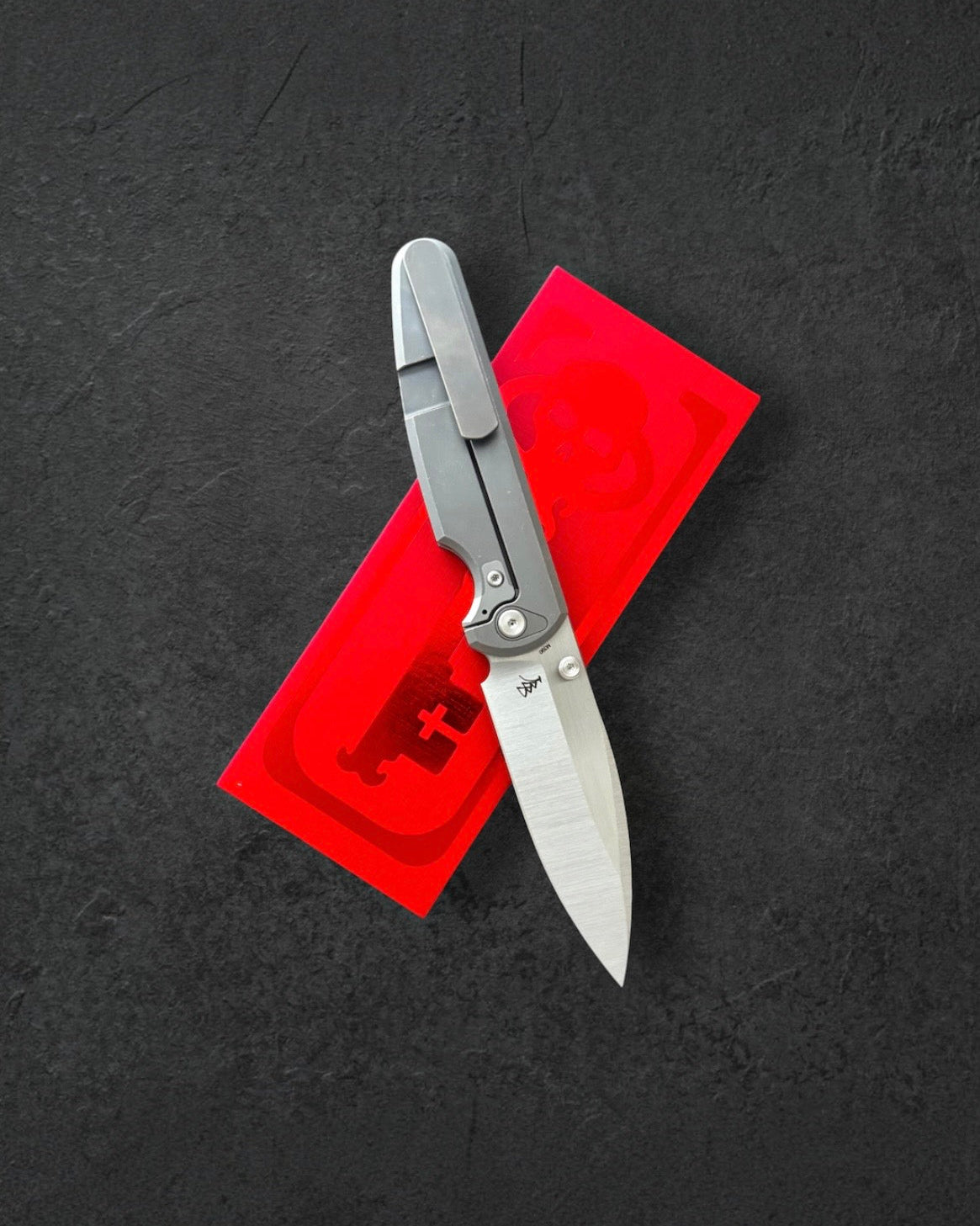 Chaves Knives-Chaves Knives x Brad Blount - Phase 229 Integral - Stonewash Titanium Handles - Belt Satin M390 Drop Point Blade-2-Urban Cutlery