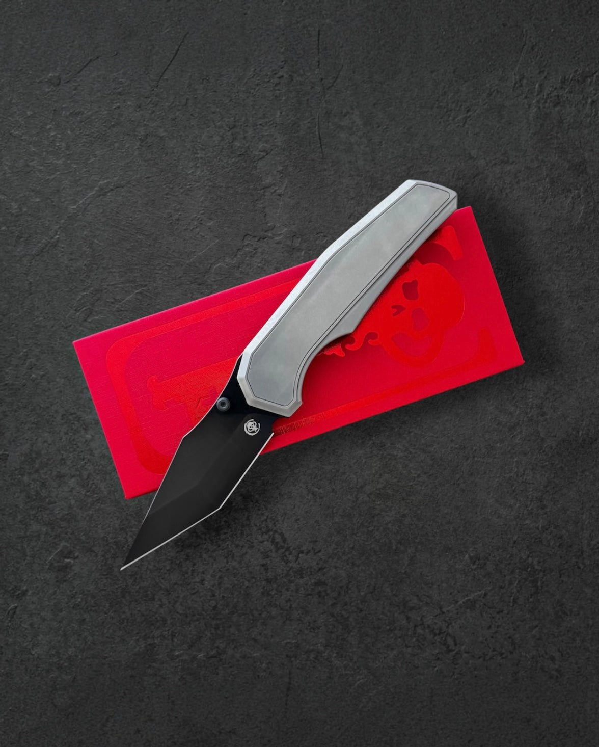 Chaves Knives-Chaves Knives x Jake McCoy - Omega Street Integral - Bright Stonewash Titanium Handles - DLC Black M390 Tanto Blade-1-Urban Cutlery