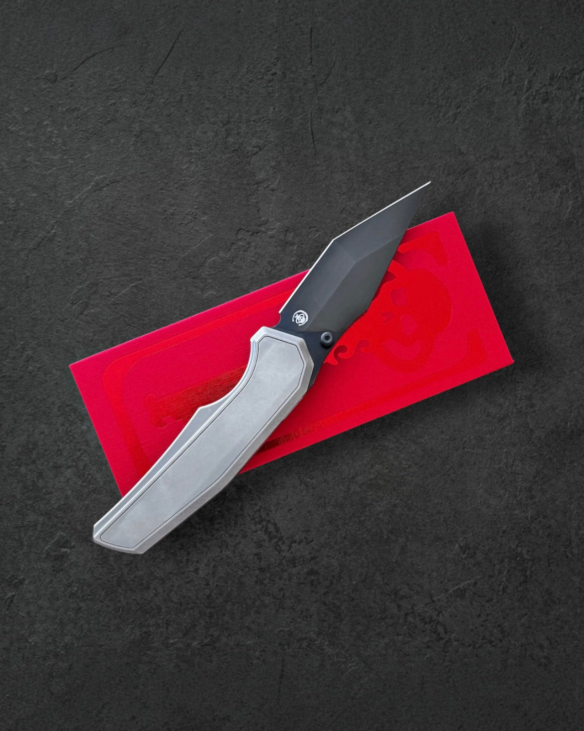 Chaves Knives-Chaves Knives x Jake McCoy - Omega Street Integral - Bright Stonewash Titanium Handles - DLC Black M390 Tanto Blade-2-Urban Cutlery