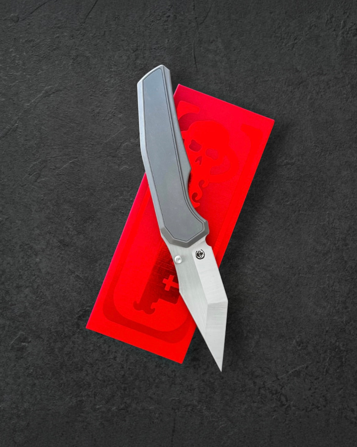 Chaves Knives-Chaves Knives x Jake McCoy - Omega Street Integral - Stonewash Titanium Handles - Belt Satin M390 Tanto Blade-1-Urban Cutlery