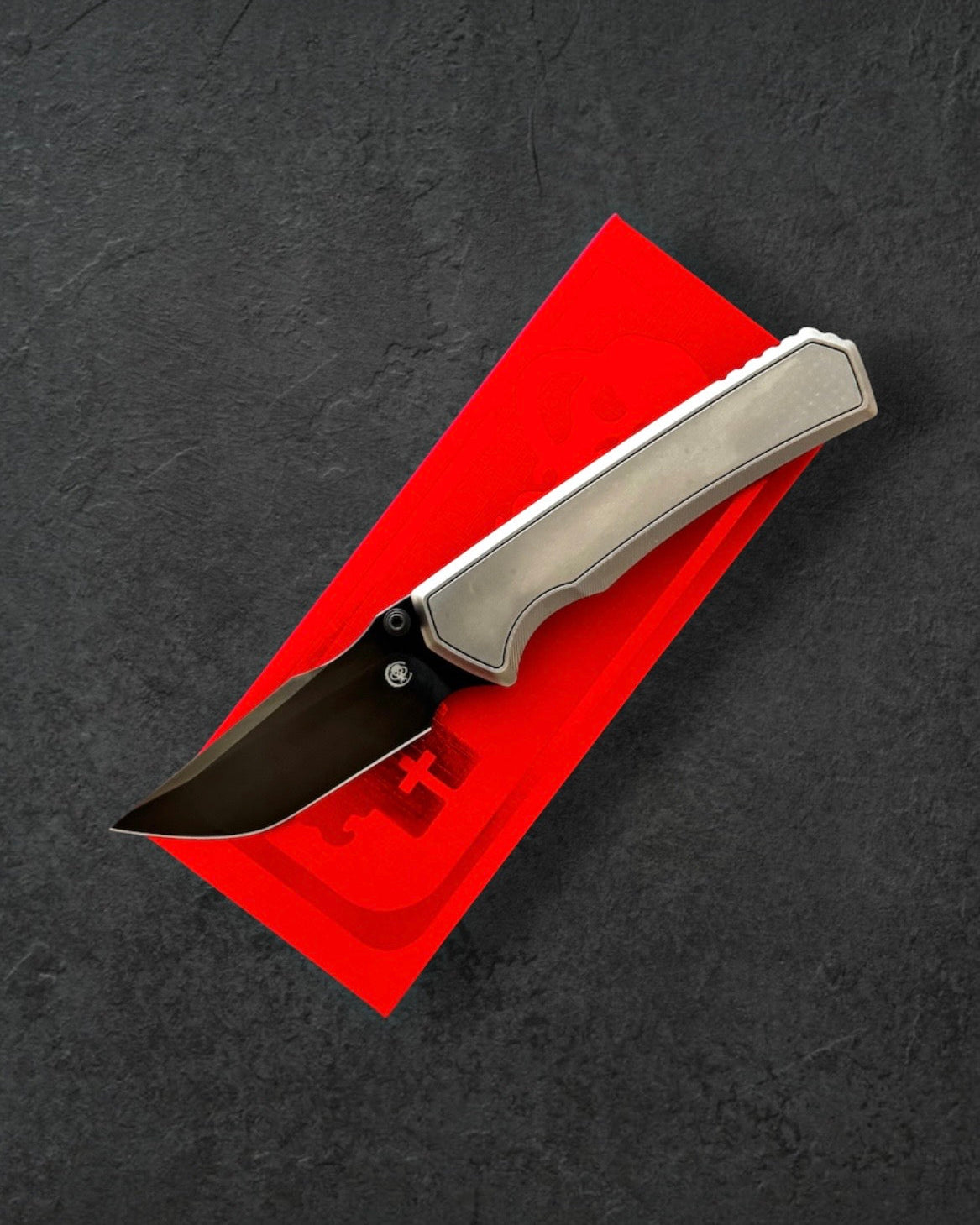 Chaves Knives-Chaves Knives x Sam Tran - The Arison Street Integral - Bright Stonewash Titanium Handles - DLC Black M390 Drop Point Blade-1-Urban Cutlery