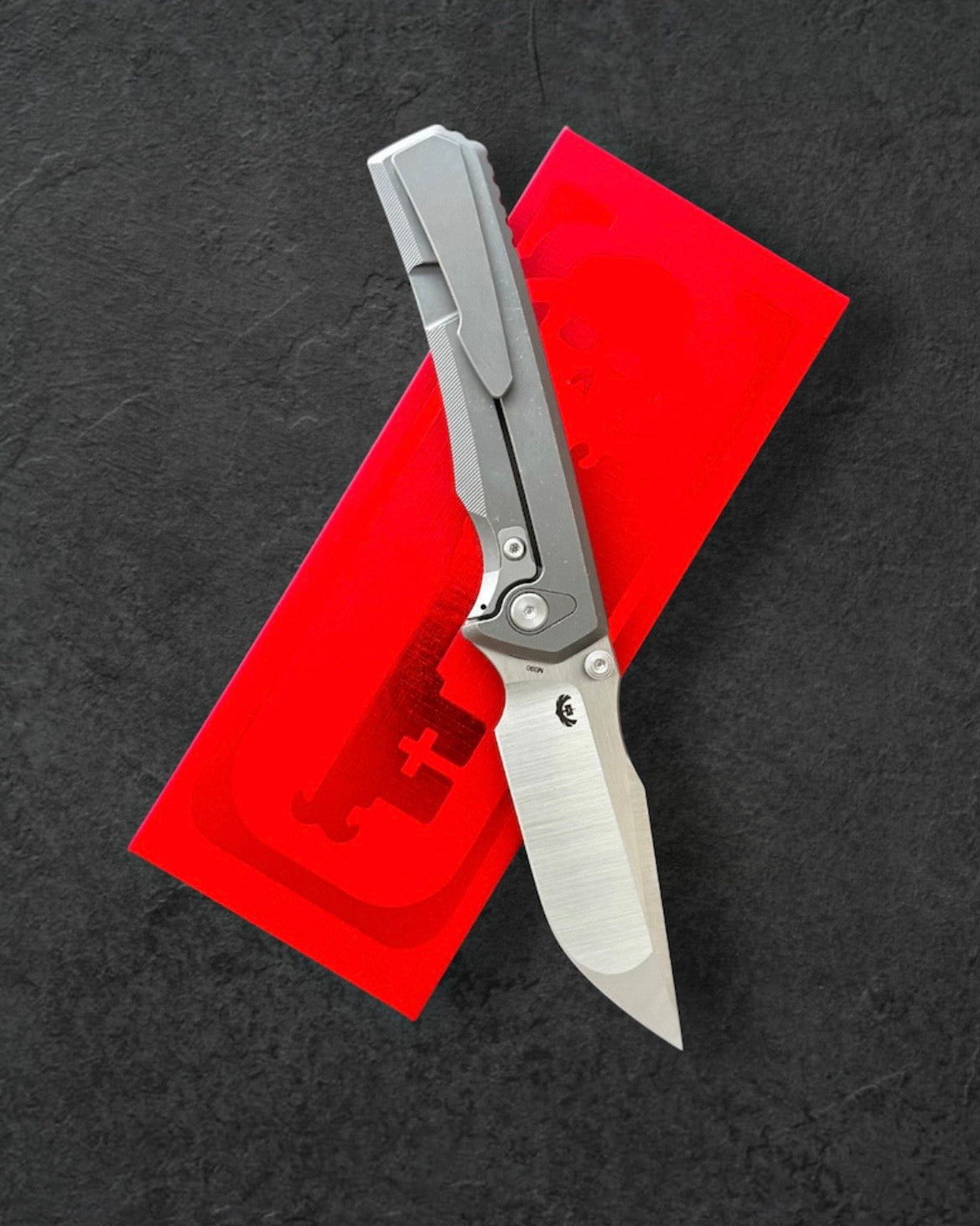 Chaves Knives-Chaves Knives x Sam Tran - The Arison Street Integral - Stonewash Titanium Handles - Belt Satin M390 Drop Point Blade-3-Urban Cutlery