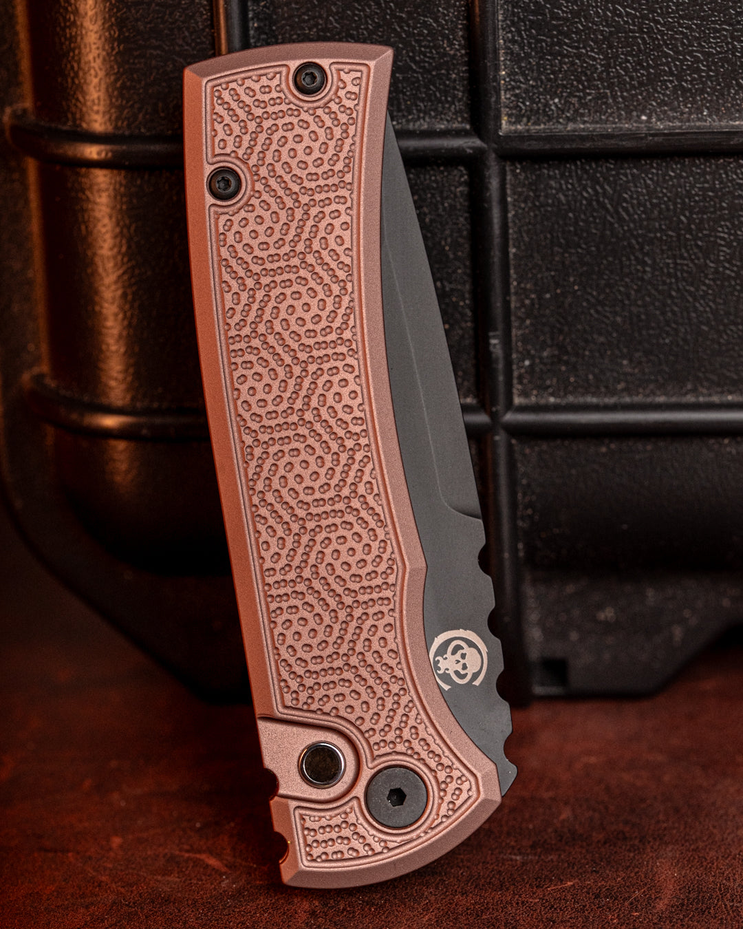 Chaves Knives-Chaves x ProTech 229 Redencion Auto - FDE Double Spiral Stipple Milled Handles - DLC S35vn Blade - Pearl Button-3-Urban Cutlery
