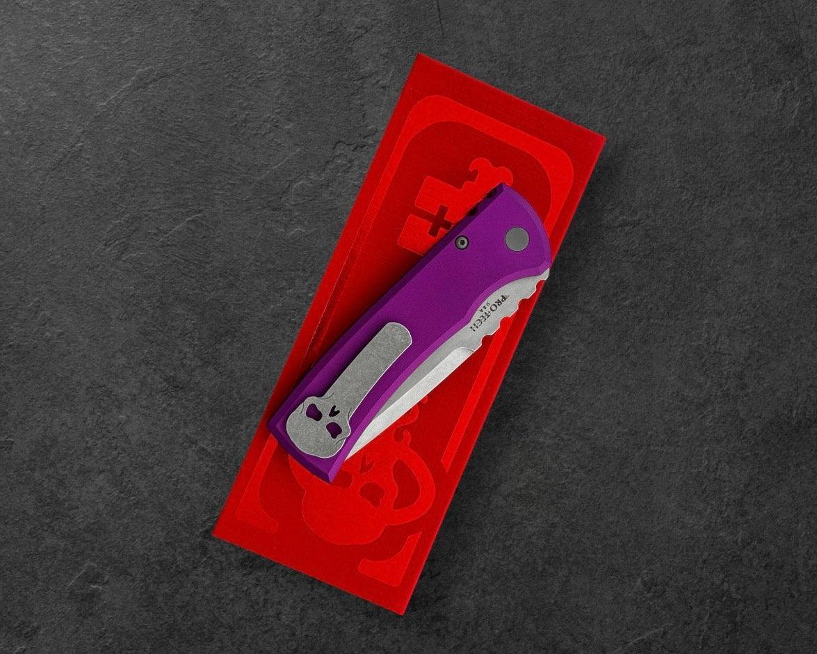 Chaves Knives-Chaves x ProTech 229 Redencion Auto - Purple Handles - Stonewash S35vn Blade-1-Urban Cutlery