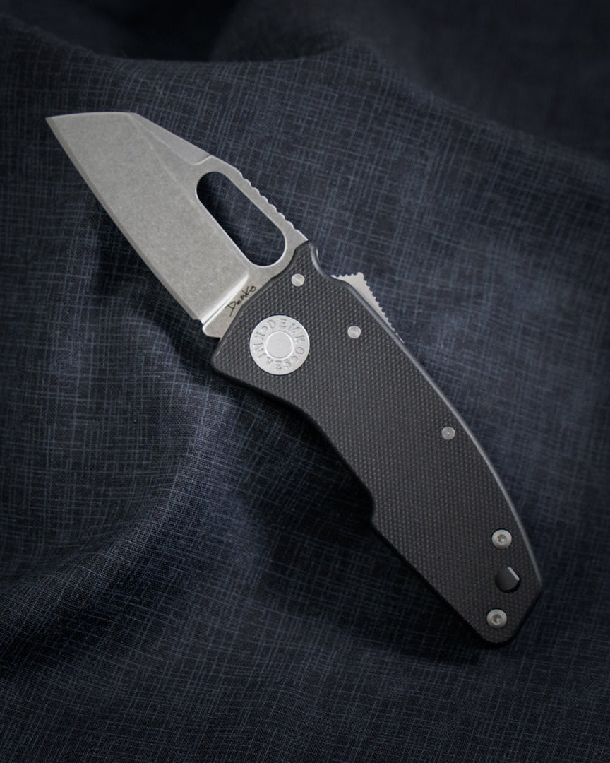 Demko Knives-Demko Knives Nano-Shark - Black G10 Handles - Stonewashed 20CV Shark Foot Blade-2-Urban Cutlery