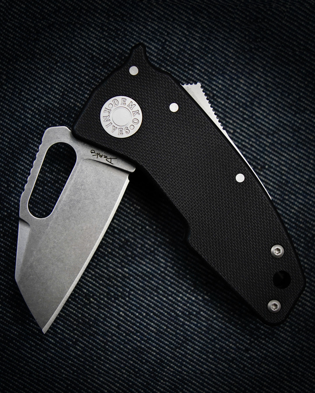 Demko Knives-Demko Knives Nano-Shark - Black G10 Handles - Stonewashed 20CV Shark Foot Blade-3-Urban Cutlery