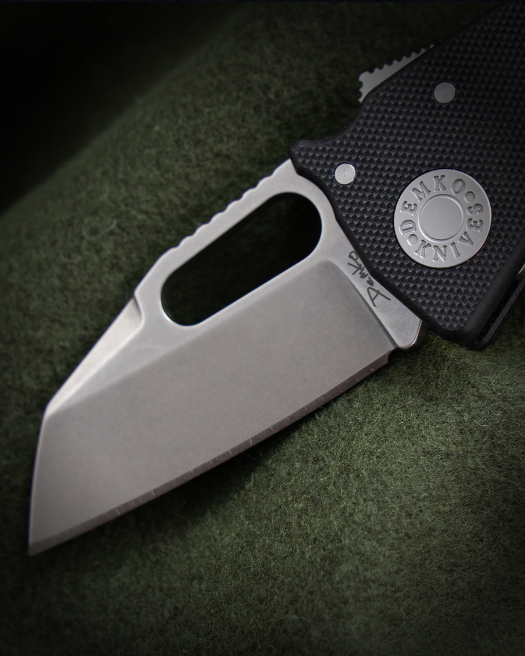 Demko Knives-Demko Knives Nano-Shark - Black G10 Handles - Stonewashed 20CV Shark Foot Blade-5-Urban Cutlery