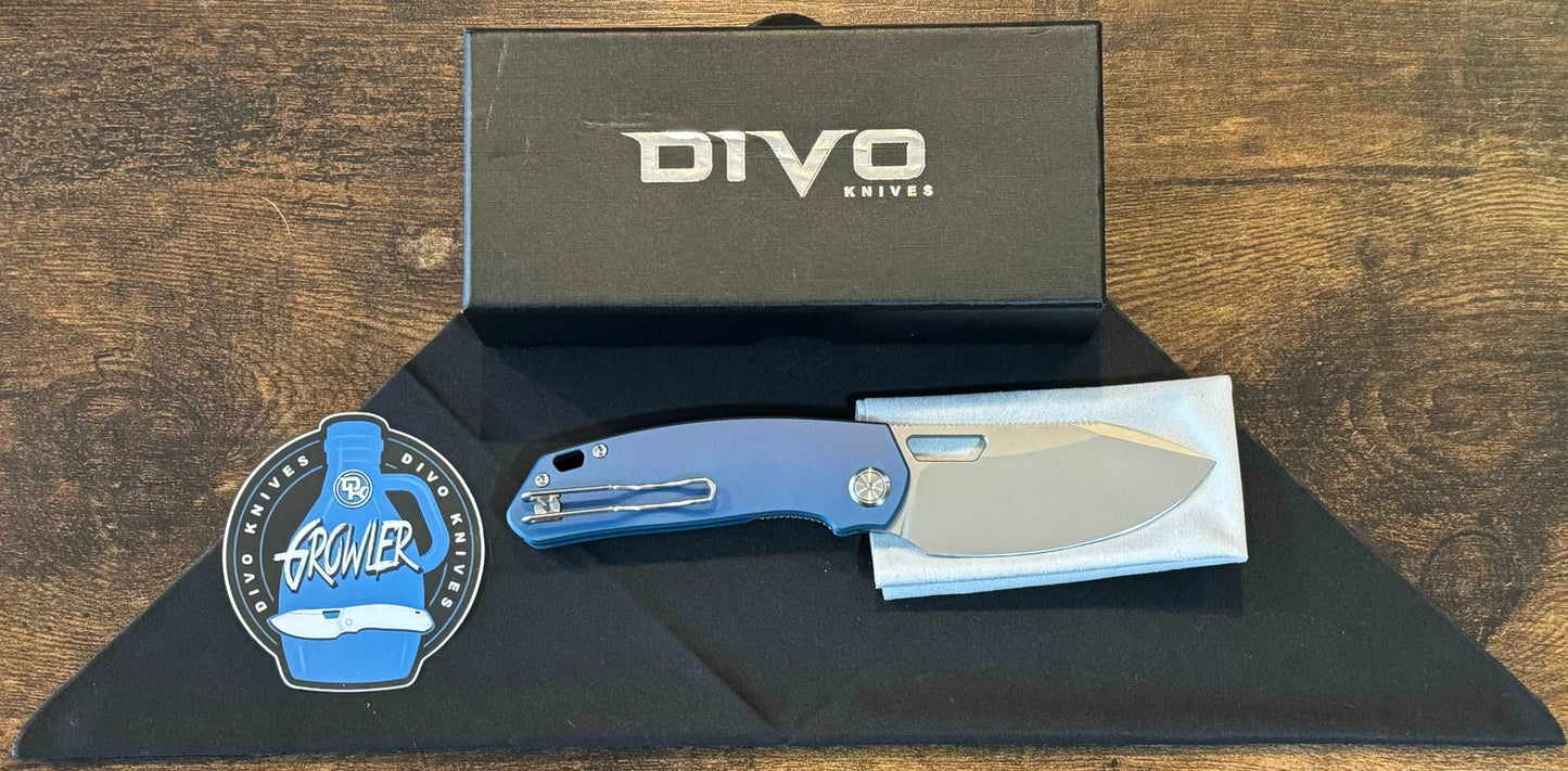 Divo Knives-Divo Knives Growler V2 - Blue Aluminum Handle, Sandwashed 154CM Blade-2-Urban Cutlery
