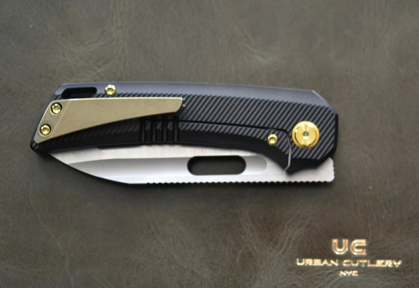 EMP EDC-EMP EDC Relative 3.4" Elmax Drop Point Satin Finish Milled Titanium Bronze #045 - Brand New-4-Urban Cutlery