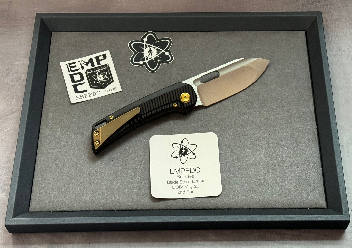 EMP EDC-EMP EDC Relative 3.4" Elmax Drop Point Satin Finish Milled Titanium Bronze - Brand New-2-Urban Cutlery