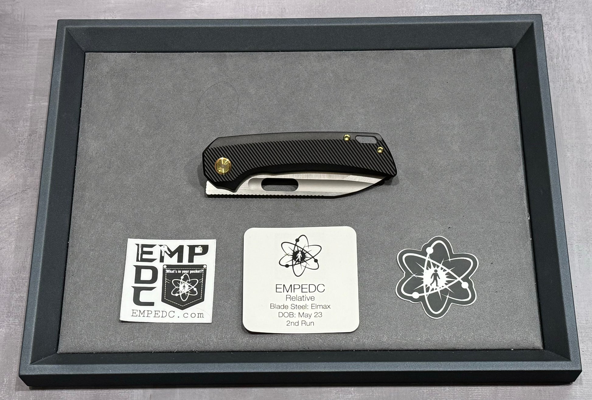 EMP EDC-EMP EDC Relative 3.4" Elmax Drop Point Satin Finish Milled Titanium Bronze - Brand New-3-Urban Cutlery