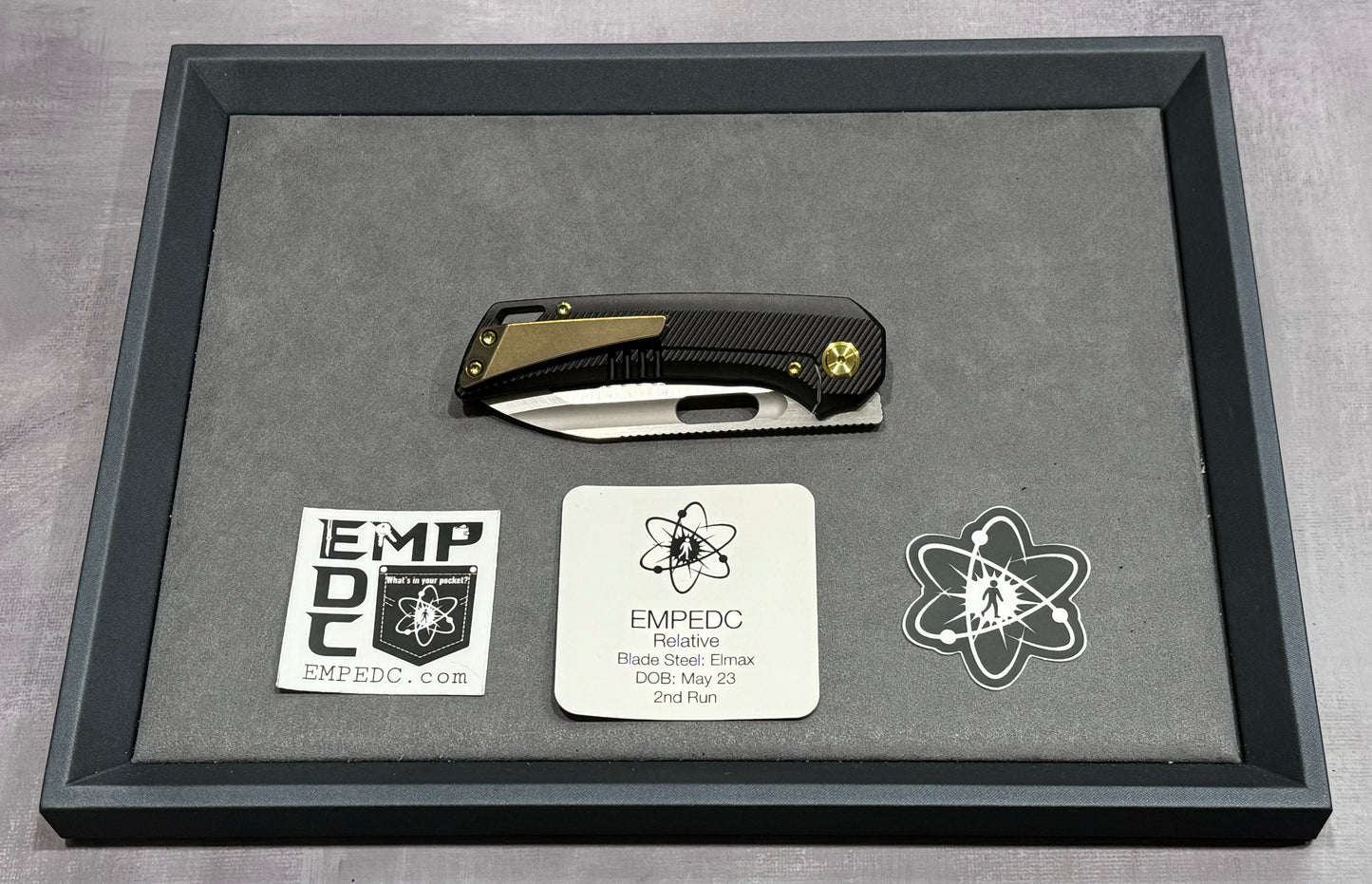 EMP EDC-EMP EDC Relative 3.4" Elmax Drop Point Satin Finish Milled Titanium Bronze - Brand New-4-Urban Cutlery