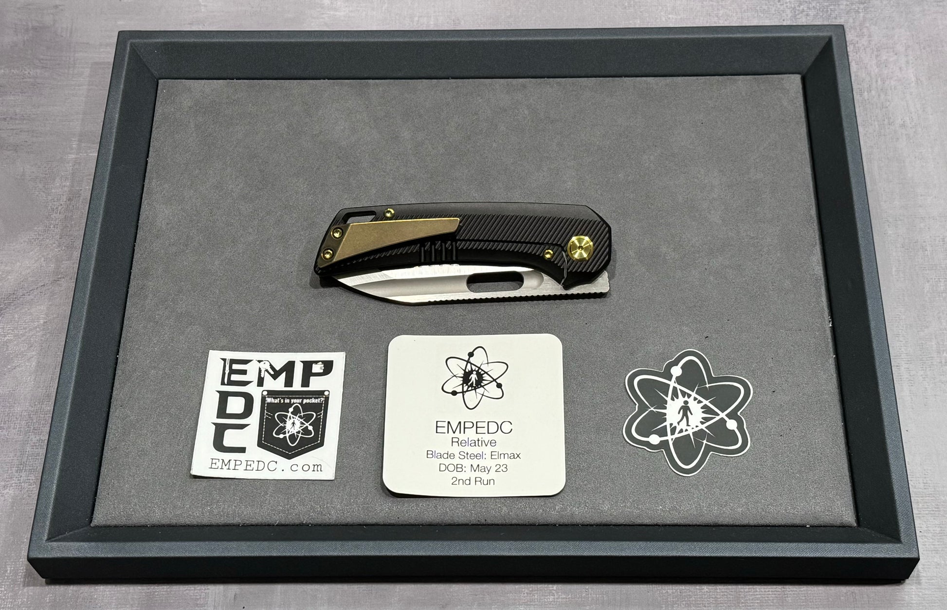 EMP EDC-EMP EDC Relative 3.4" Elmax Drop Point Satin Finish Milled Titanium Bronze - Brand New-4-Urban Cutlery