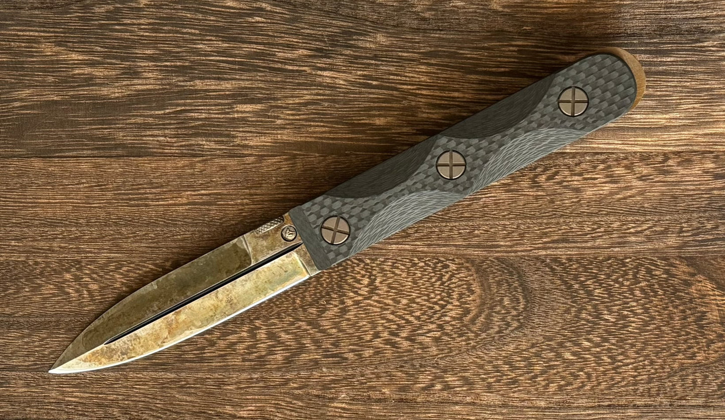 Elishewitz Custom Knives-Elishewitz Custom Knives EK Commando folder - Antique finish blade - Carbon fiber scales - Liner lock-1-Urban Cutlery