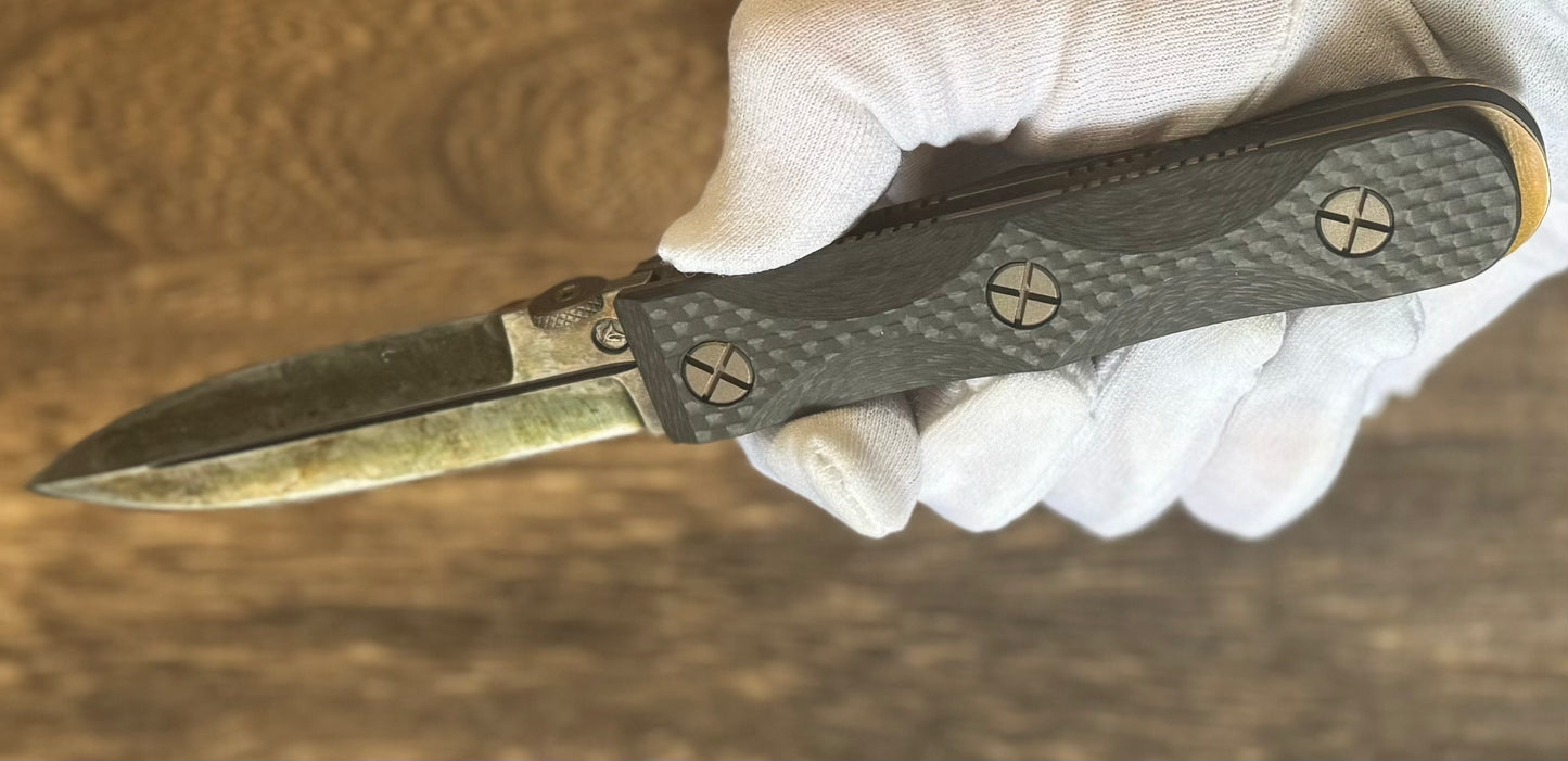 Elishewitz Custom Knives-Elishewitz Custom Knives EK Commando folder - Antique finish blade - Carbon fiber scales - Liner lock-2-Urban Cutlery