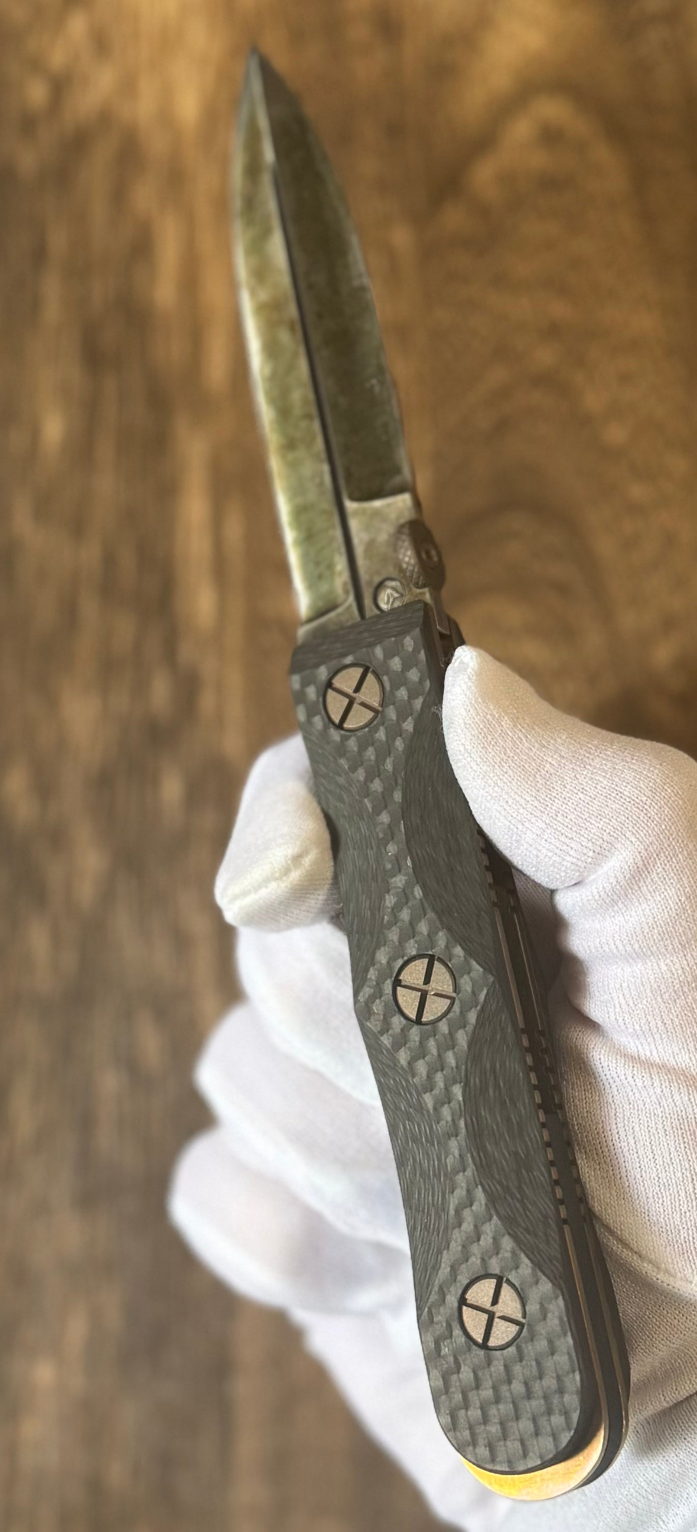 Elishewitz Custom Knives-Elishewitz Custom Knives EK Commando folder - Antique finish blade - Carbon fiber scales - Liner lock-3-Urban Cutlery