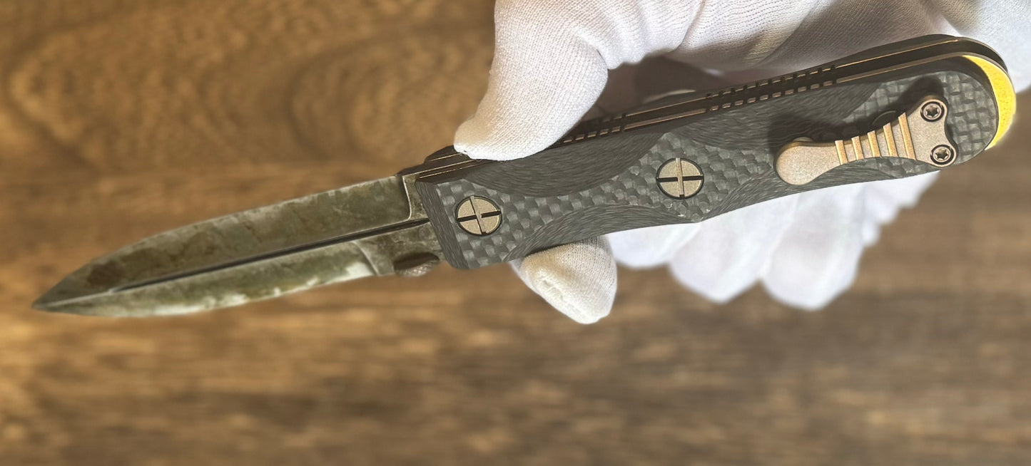 Elishewitz Custom Knives-Elishewitz Custom Knives EK Commando folder - Antique finish blade - Carbon fiber scales - Liner lock-4-Urban Cutlery