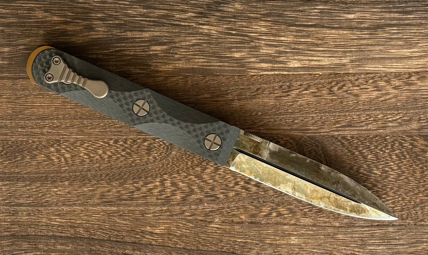 Elishewitz Custom Knives-Elishewitz Custom Knives EK Commando folder - Antique finish blade - Carbon fiber scales - Liner lock-5-Urban Cutlery