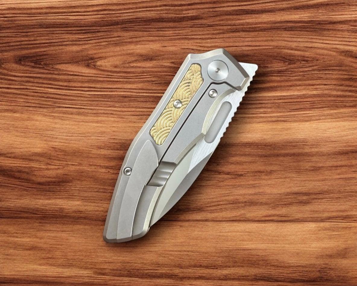 Griffin Company-Griffin Company Scout F3 Urban EDC Exclusive - Ti Scales w/ Seigaiha Engraved Brass Inlay-4-Urban Cutlery