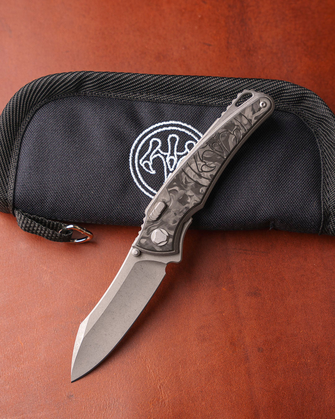 Hawk Knives-Hawk Knives Talon - Black Ops Marble Carbon Fiber Handle Inlay - Tumbled M390 Blade-1-Urban Cutlery