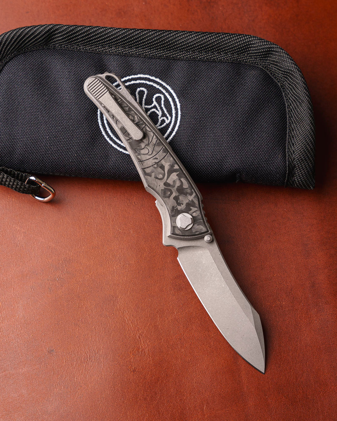 Hawk Knives-Hawk Knives Talon - Black Ops Marble Carbon Fiber Handle Inlay - Tumbled M390 Blade-2-Urban Cutlery