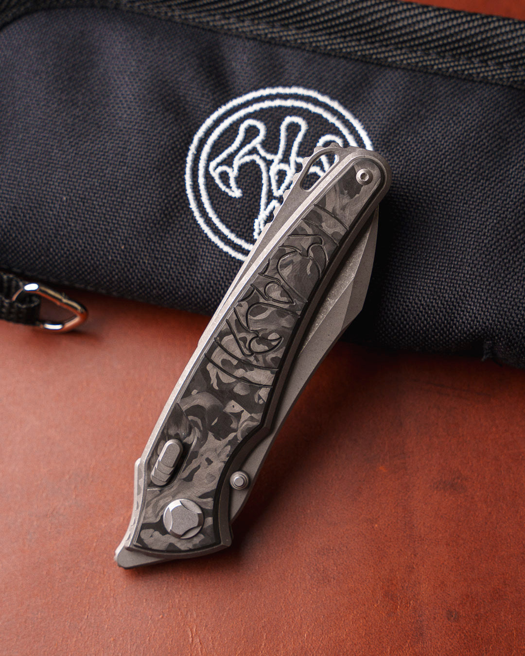 Hawk Knives-Hawk Knives Talon - Black Ops Marble Carbon Fiber Handle Inlay - Tumbled M390 Blade-3-Urban Cutlery