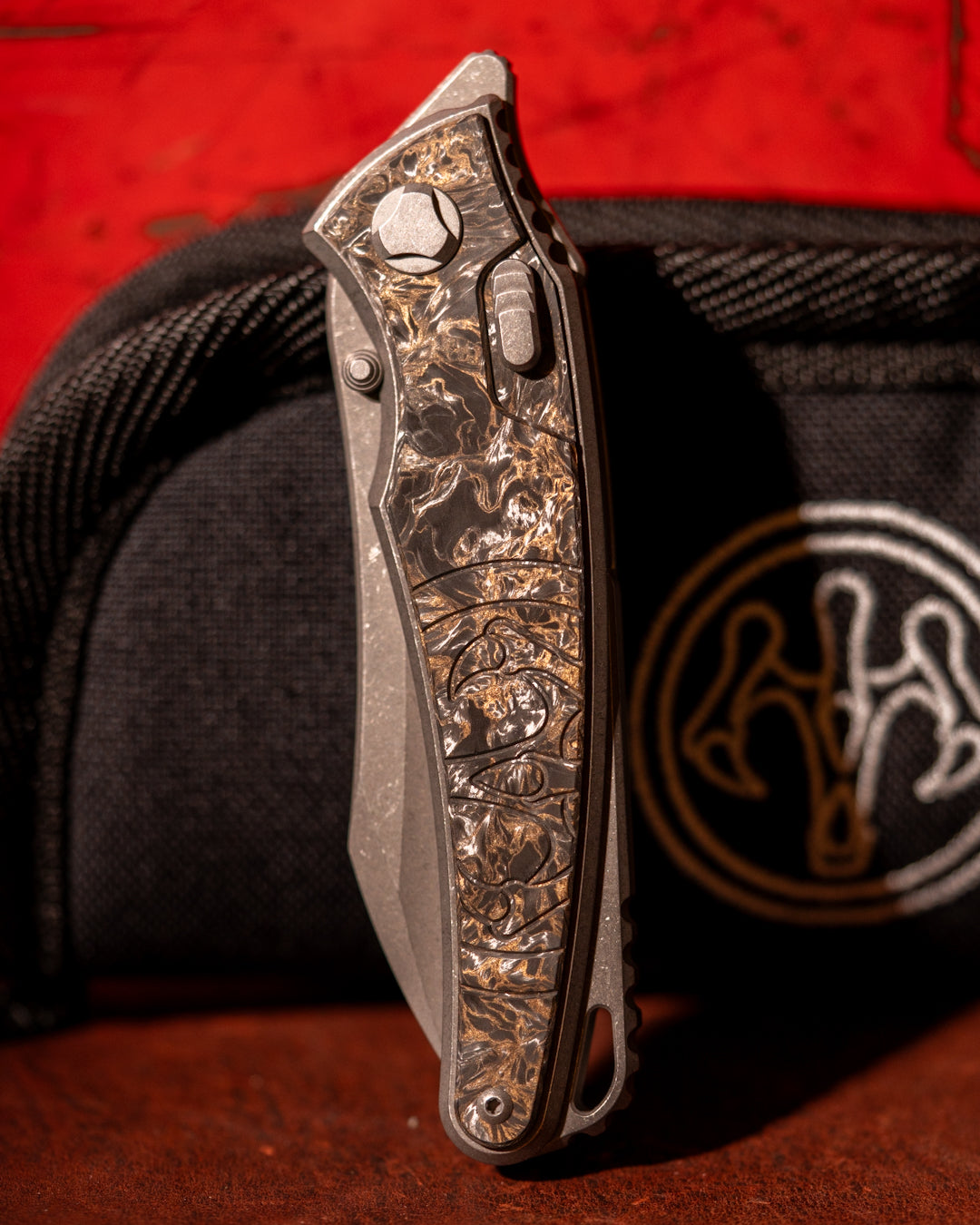 Hawk Knives-Hawk Knives Talon - Dark Matter Gold Fat Carbon Handle Inlay - Tumbled M390 Blade-1-Urban Cutlery