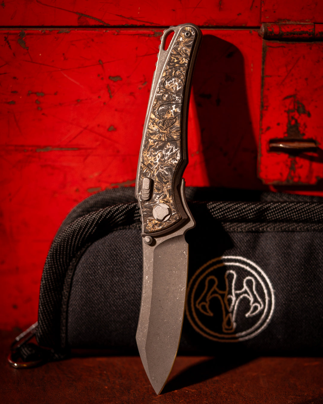 Hawk Knives-Hawk Knives Talon - Dark Matter Gold Fat Carbon Handle Inlay - Tumbled M390 Blade-3-Urban Cutlery