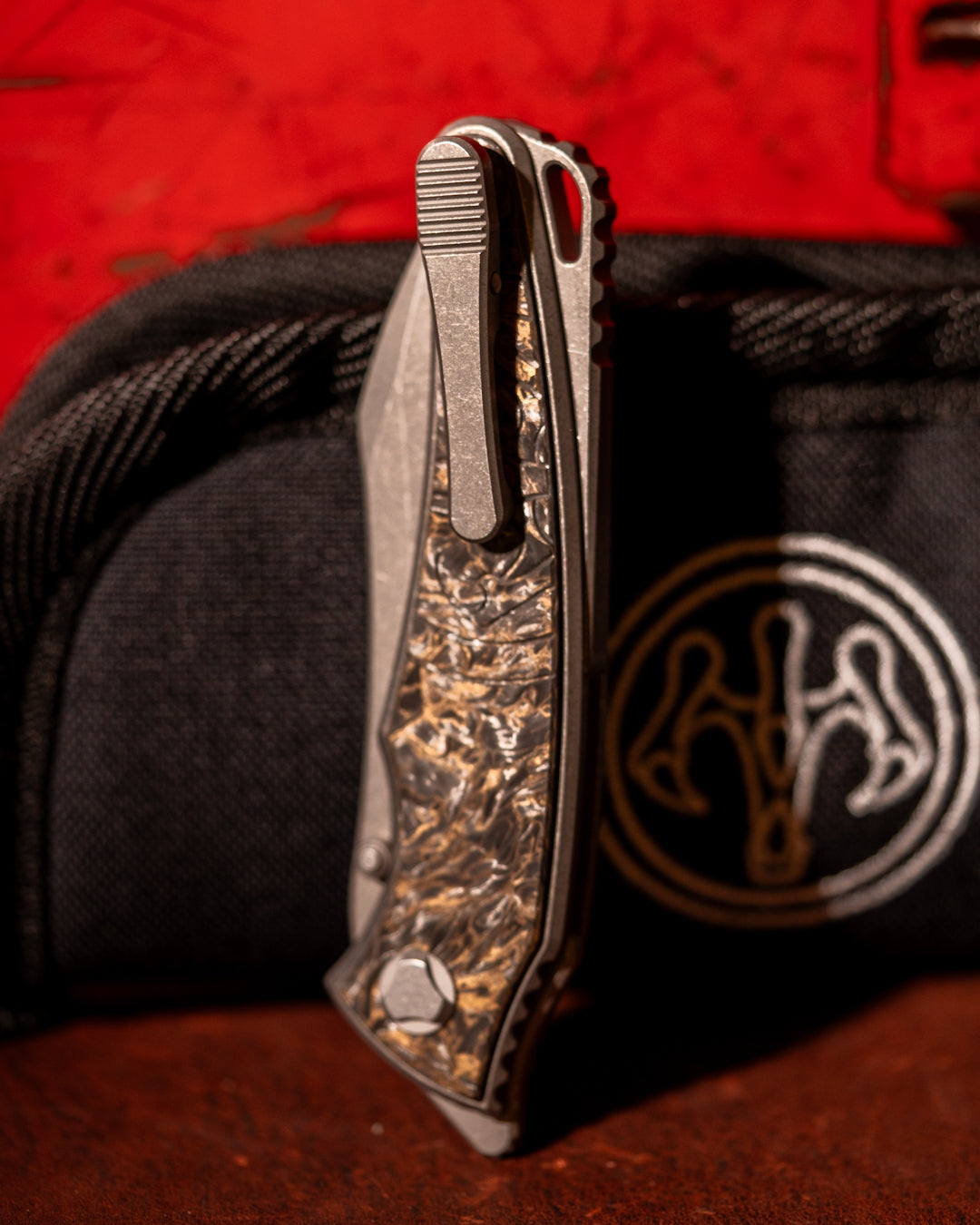 Hawk Knives-Hawk Knives Talon - Dark Matter Gold Fat Carbon Handle Inlay - Tumbled M390 Blade-4-Urban Cutlery