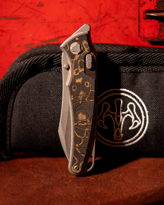 Hawk Knives-Hawk Knives Talon - Gold Camo Fat Carbon Handle Inlay - Tumbled M390 Blade-1-Urban Cutlery
