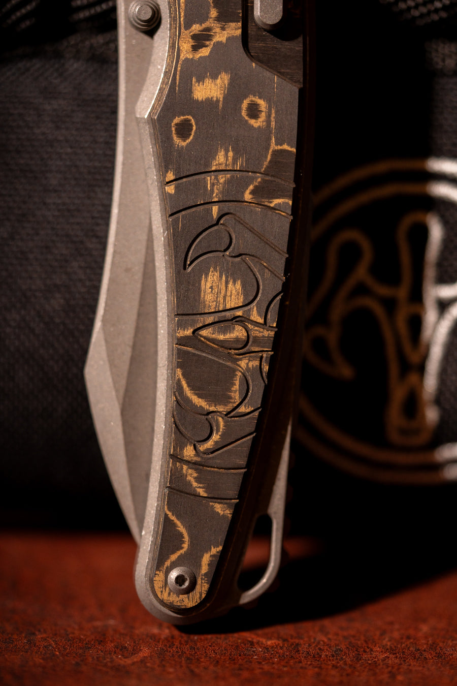 Hawk Knives-Hawk Knives Talon - Gold Camo Fat Carbon Handle Inlay - Tumbled M390 Blade-2-Urban Cutlery