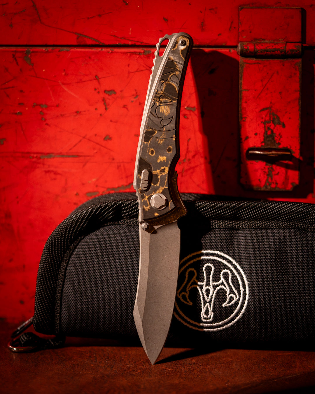 Hawk Knives-Hawk Knives Talon - Gold Camo Fat Carbon Handle Inlay - Tumbled M390 Blade-3-Urban Cutlery