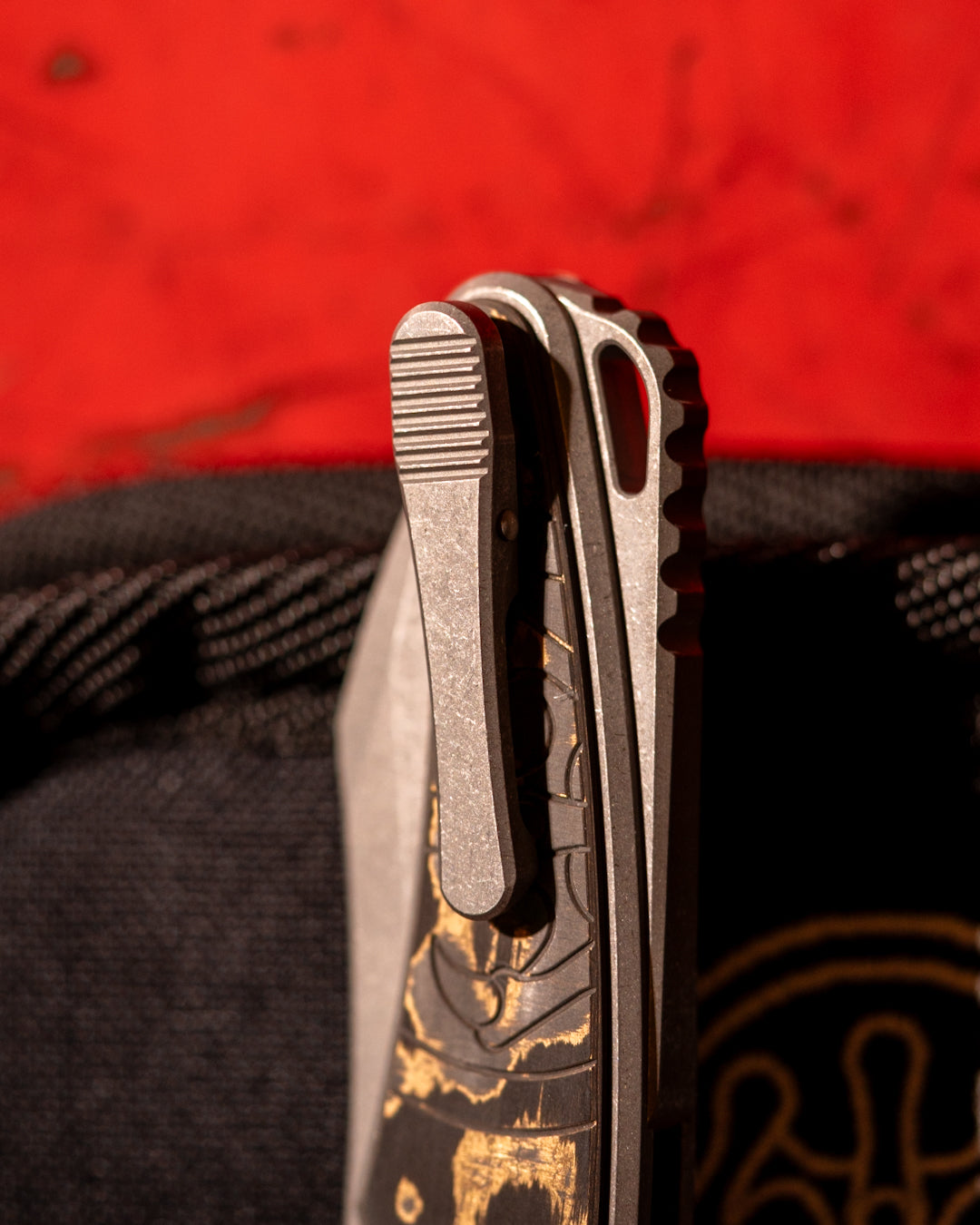 Hawk Knives-Hawk Knives Talon - Gold Camo Fat Carbon Handle Inlay - Tumbled M390 Blade-4-Urban Cutlery