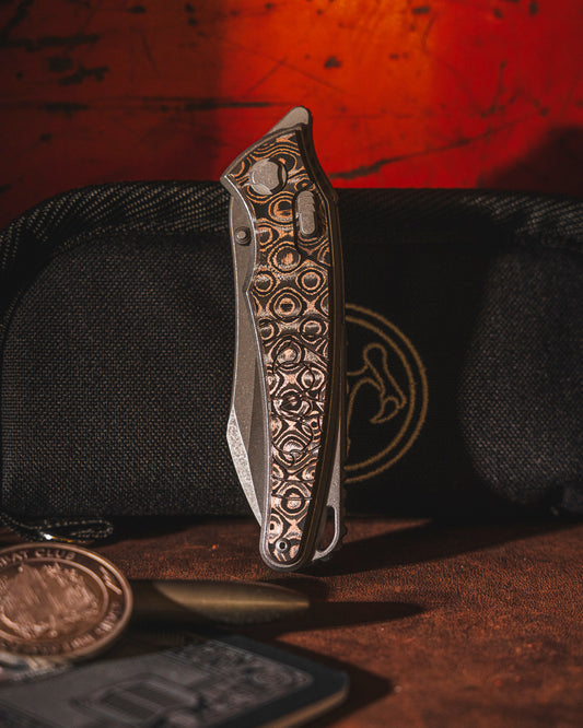 Hawk Knives-Hawk Knives Talon - Uni Copper Fat Carbon Handle Inlay - Tumbled M390 Blade-1-Urban Cutlery