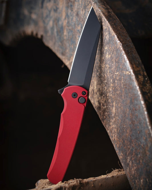 Pro-Tech 5403.Red Malibu - Red Handle - DLC Black Reverse Tanto Magnacut Blade - Black Hardware