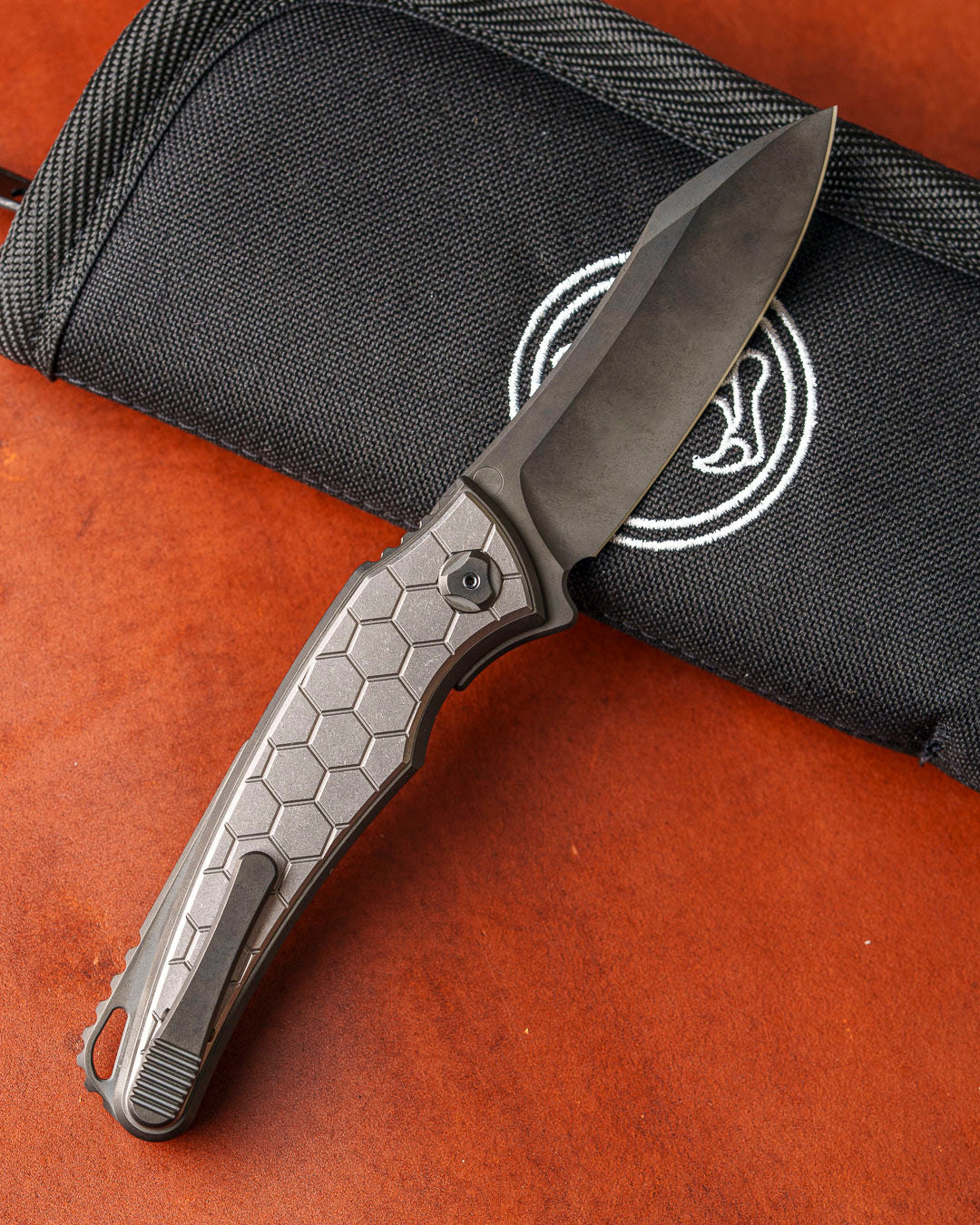 Hawk Knives Talon AUTO - Honeycomb Textured Titanium - DLC Black M390 Blade