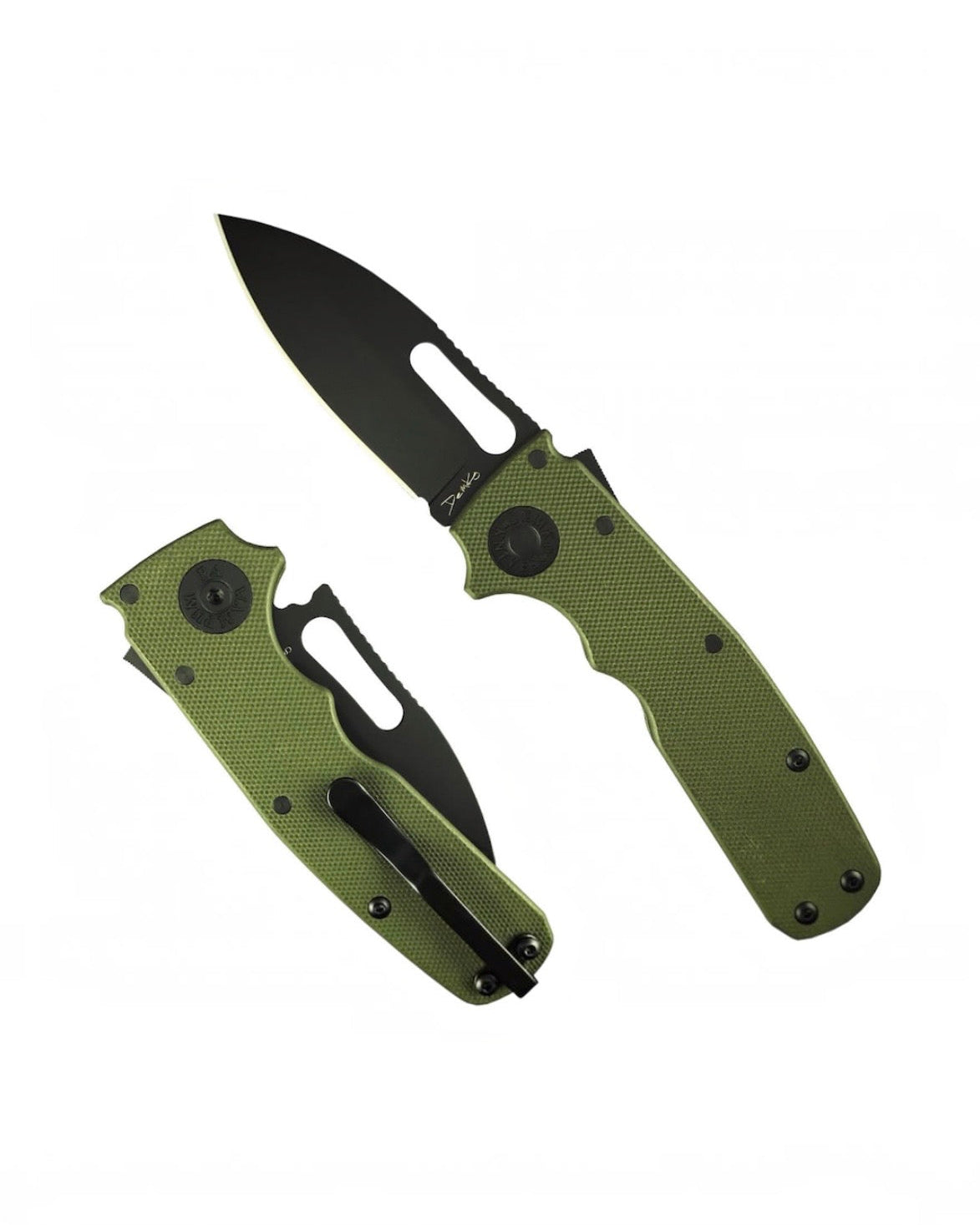 Demko Knives Shark-Cub Stealth - OD Green G10 Handles - DLC Black 20CV Slicer Shark Blade