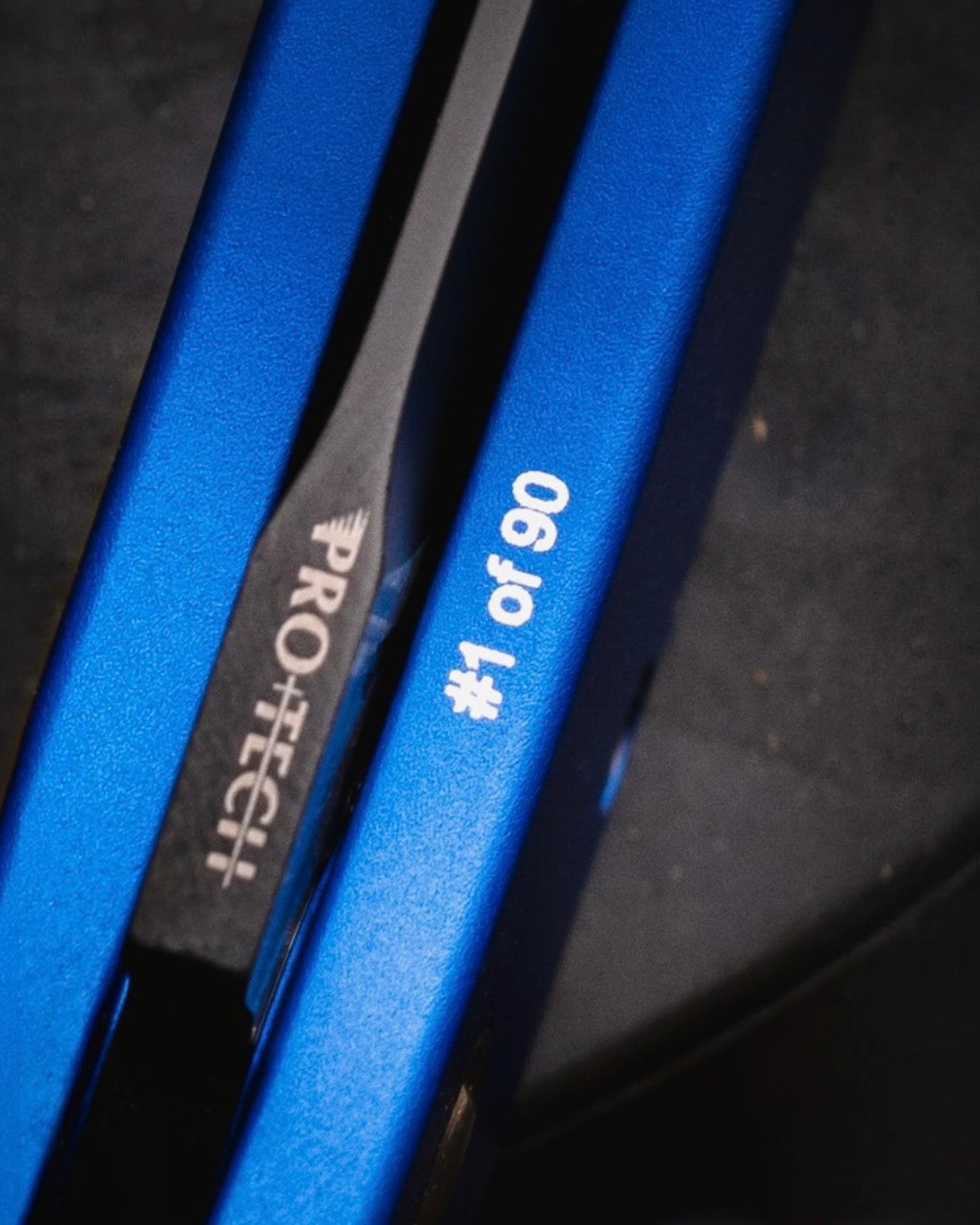 Pro-Tech BSW26.Brend.1 Blade Show West 2026 Exclusive Brend Classic Auto - Solid Blue Handles - 2-Tone DLC Black w/ Satin Flats Magnacut Blade - Black Lip Pearl Button - Black Hardware /90