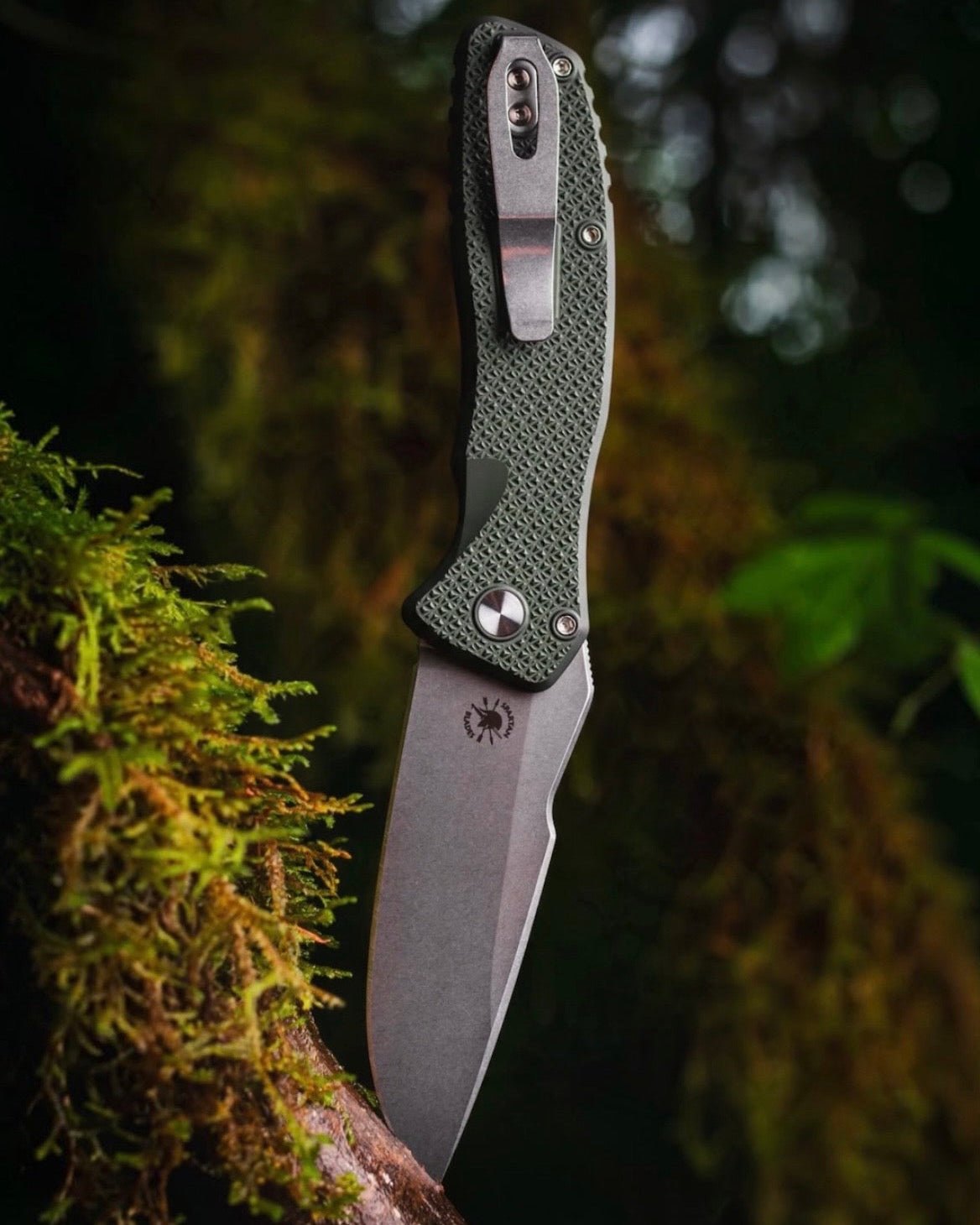 ProTech x Spartan Blades BSW26.Pallas.1 Blade Show West 2026 Exclusive Pallas Auto - Green Carbide Textured Handles - Stonewash Magnacut Blade - White Pearl Button - Satin Hardware /85