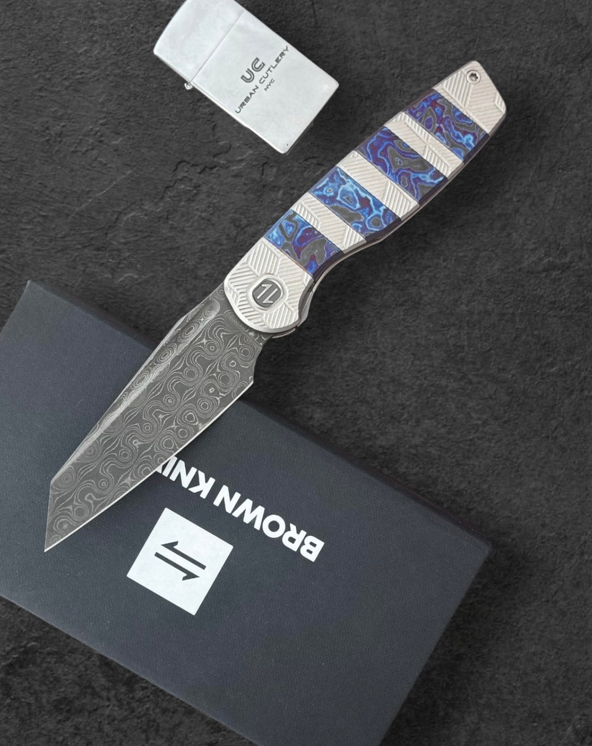 Brown Knives Cortex XL #747 - Vegas Forge & Black Timascus Inlays
