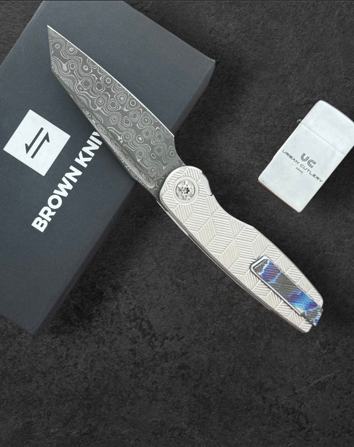 Brown Knives Cortex XL #747 - Vegas Forge & Black Timascus Inlays