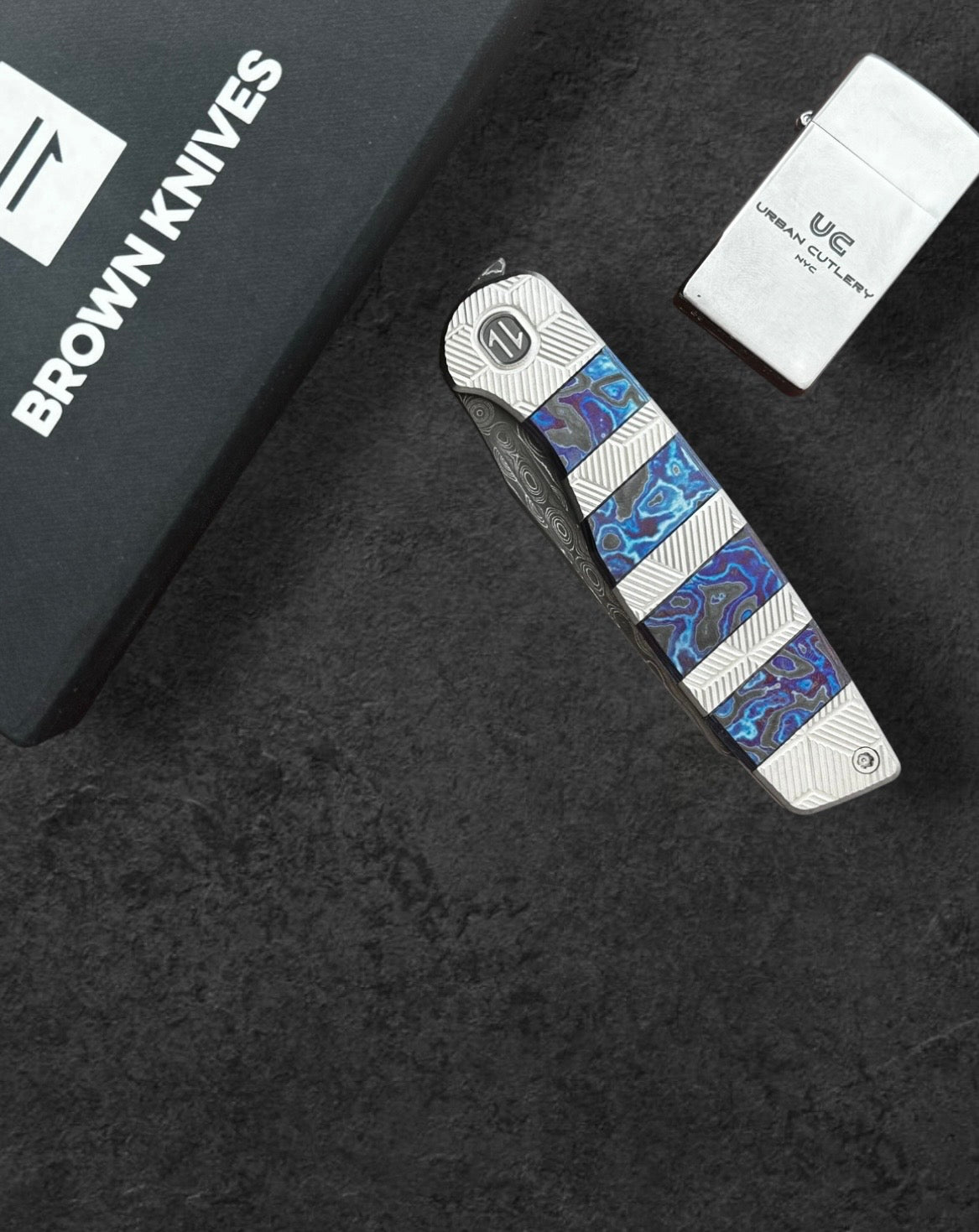 Brown Knives Cortex XL #747 - Vegas Forge & Black Timascus Inlays