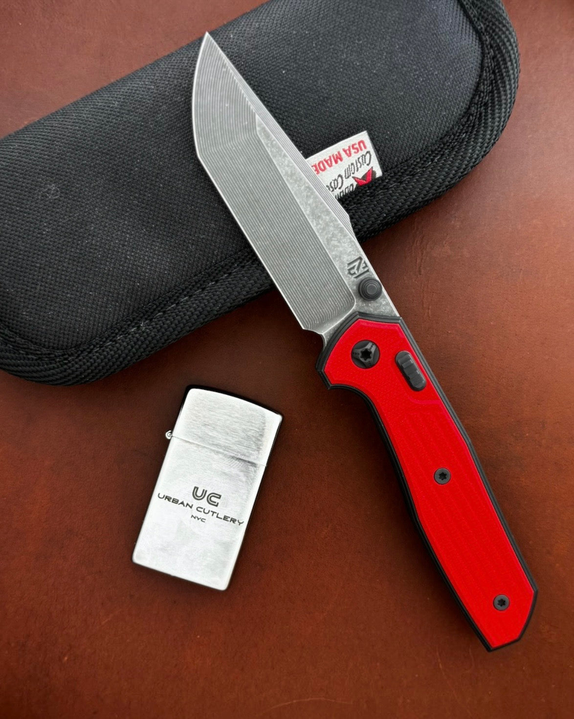 NCC Knives Ragnahawk V4 - Acid washed CTS-XHP Harpoon Tanto Blade - Black Titanium Frame W/ Red G10 Overlays
