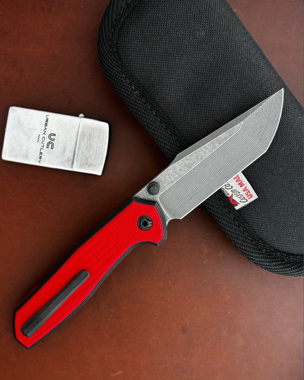 NCC Knives Ragnahawk V4 - Acid washed CTS-XHP Harpoon Tanto Blade - Black Titanium Frame W/ Red G10 Overlays