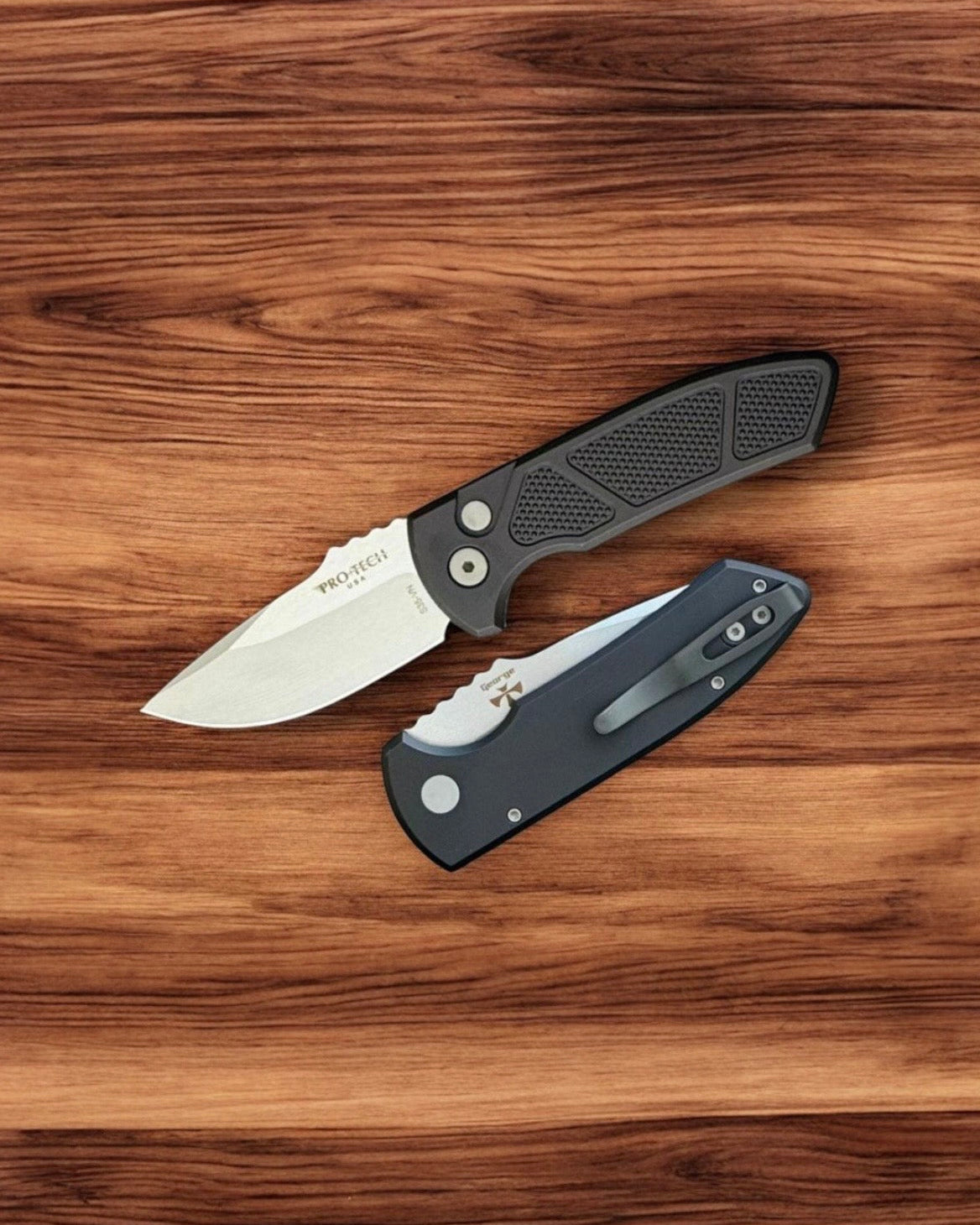 Pro-Tech Les George LG405 SBR AUTO - Machined Texture Black Handle - s35vn Blade - Blasted Hardware