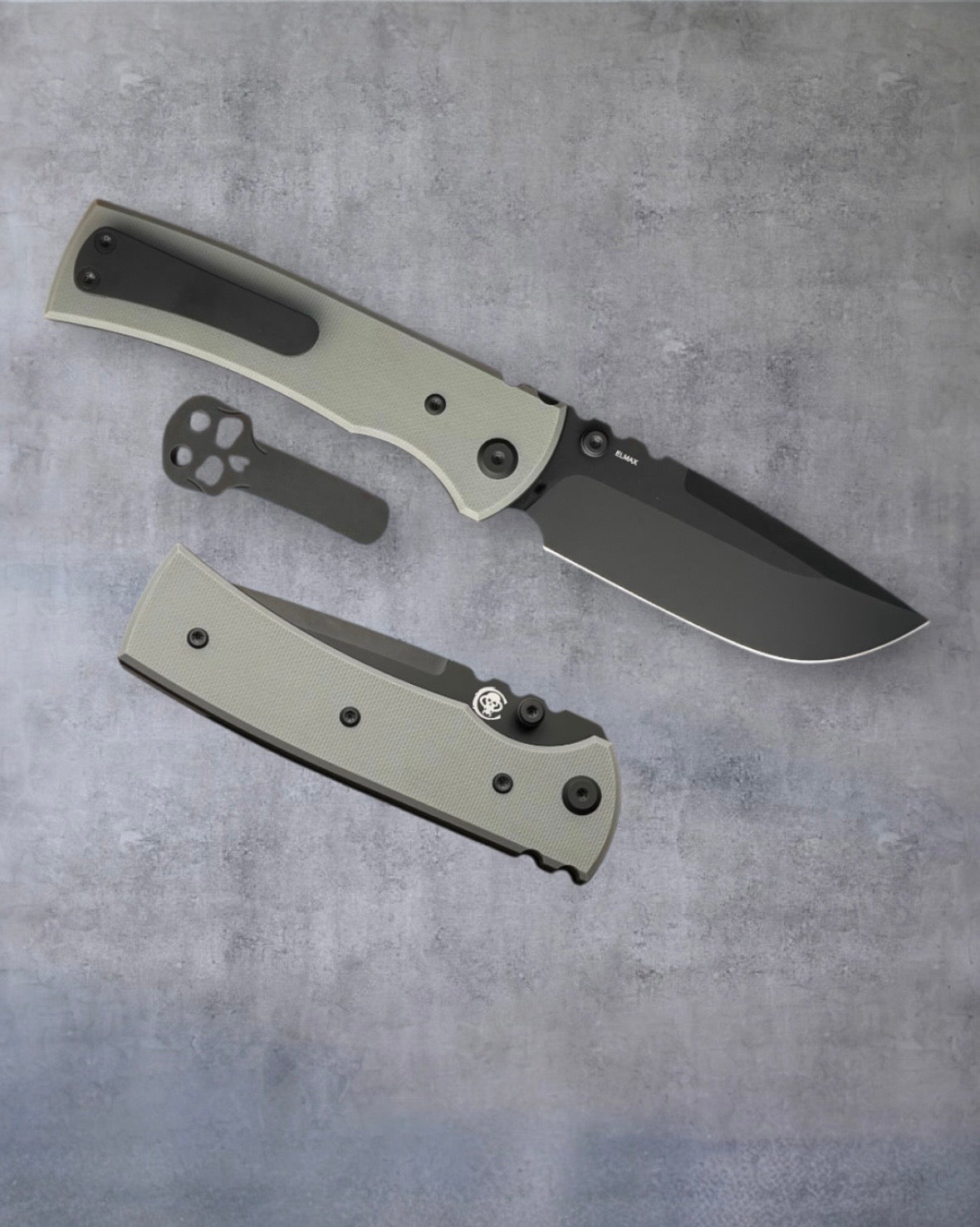 Chaves Knives Exclusive Blue Label Redencion 229 - Charcoal Grey Handles - Blackout Elmax Drop Point Blade