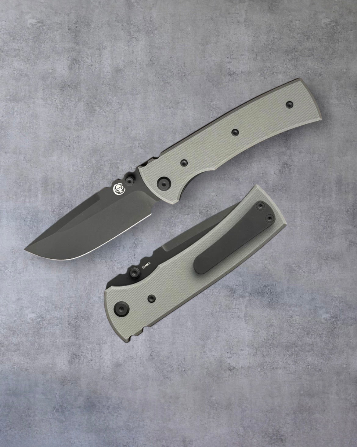 Chaves Knives Exclusive Blue Label Redencion 229 - Charcoal Grey Handles - Blackout Elmax Drop Point Blade