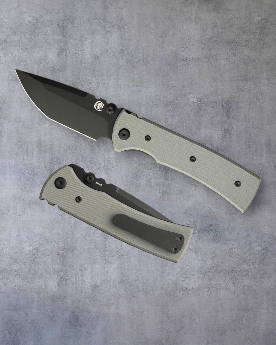Chaves Knives Exclusive Blue Label Redencion 229 - Charcoal Grey Handles - Blackout Elmax Tanto Blade