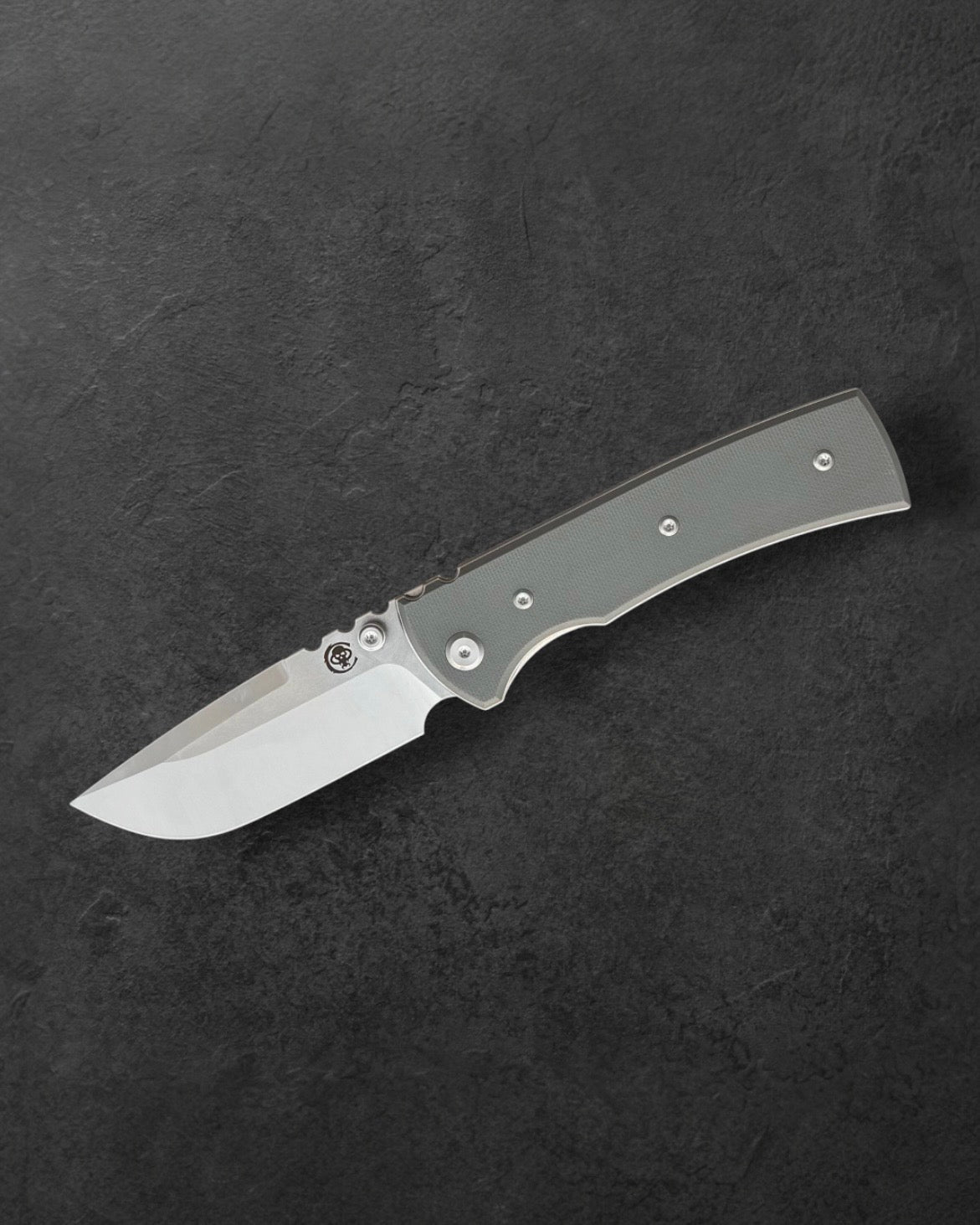 Chaves Knives Exclusive Blue Label Redencion 229 - Charcoal Grey Handles - Belt Satin Elmax Drop Point Blade