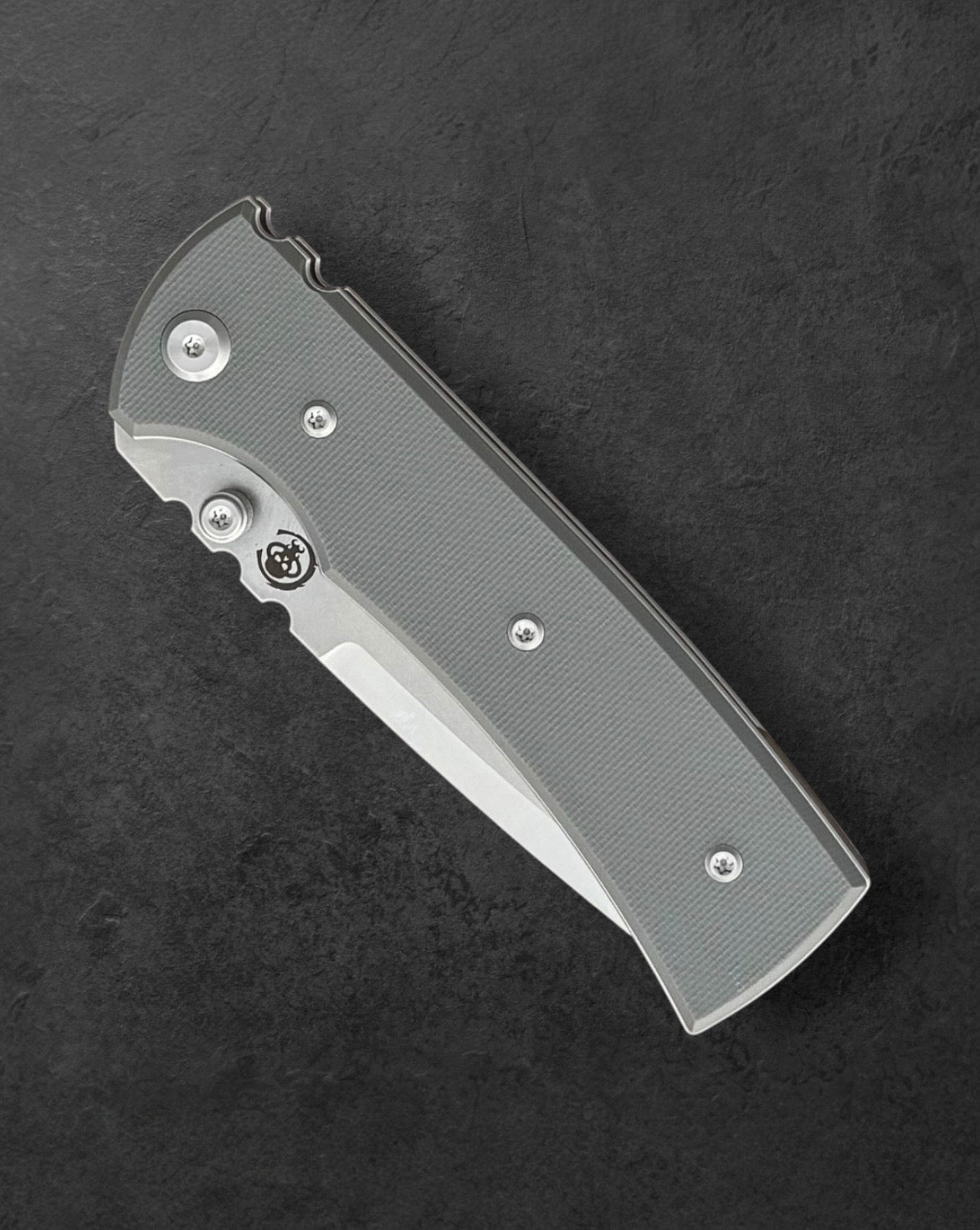 Chaves Knives Exclusive Blue Label Redencion 229 - Charcoal Grey Handles - Belt Satin Elmax Drop Point Blade